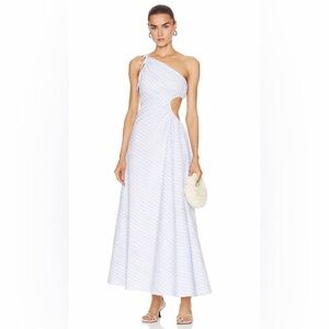 Staud Jayla Dress in Mist Stripe & White/Size 12